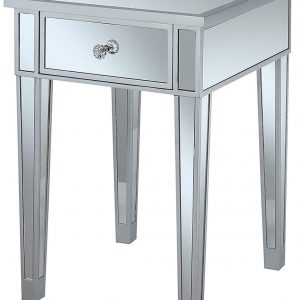 Convenience Concepts Gold Coast Mirrored End Table with Drawer, Silver / Mirror