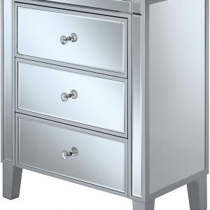 Convenience Concepts Gold Coast 3-Drawer End Table, Silver/Mirror
